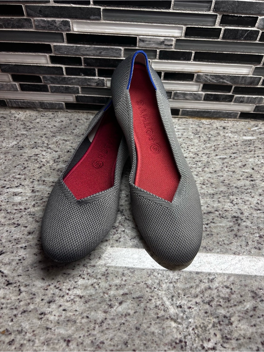 Rothy's Gray Knit Flats with Red Insole size 11.5